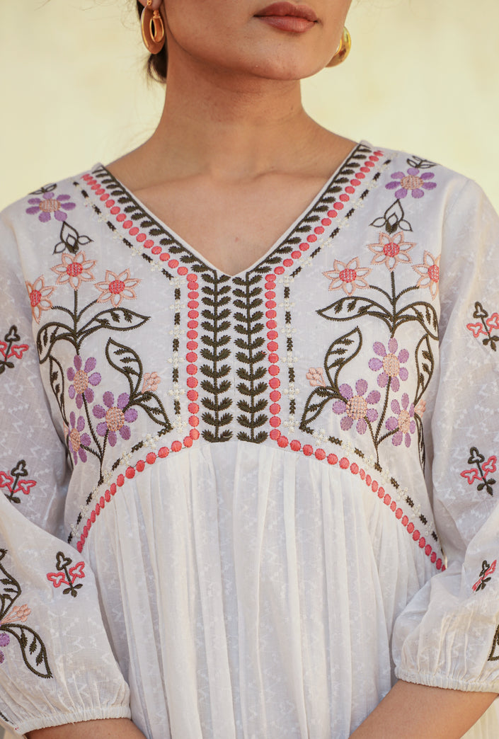 Soft White Thread Handmade Embroidery Dress