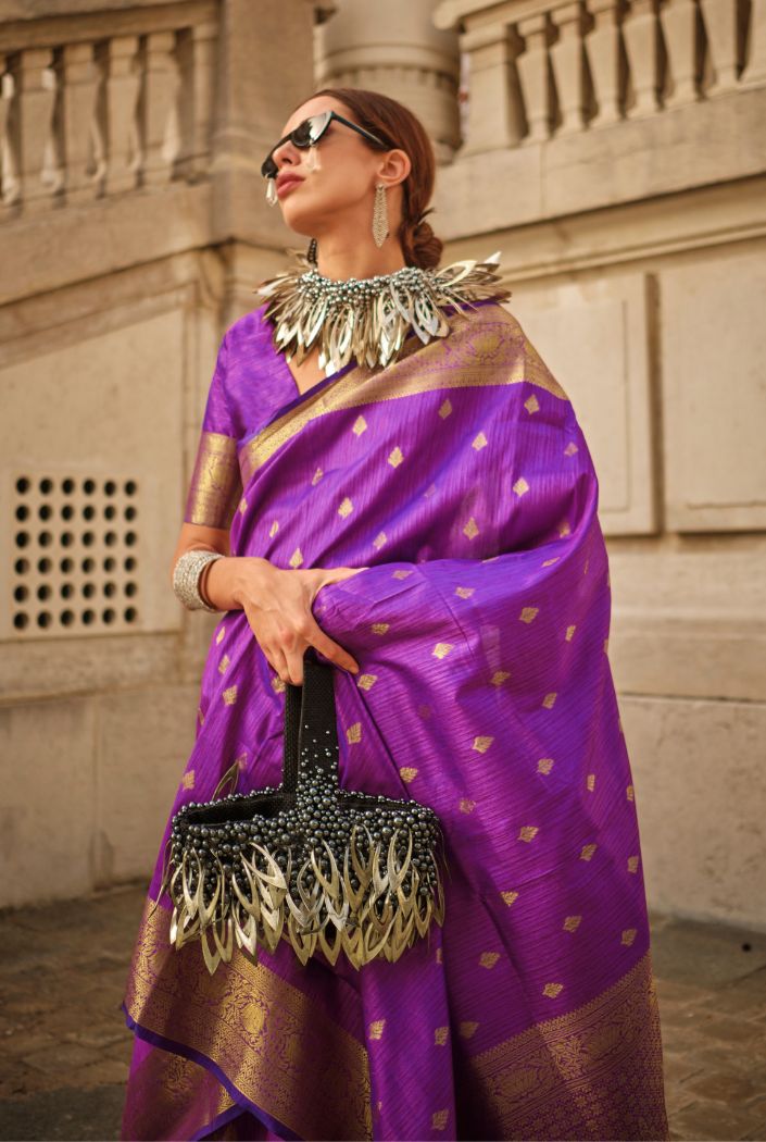 Buy MySilkLove Royal Purple Banarasi Handloom Khadi Silk Saree Online