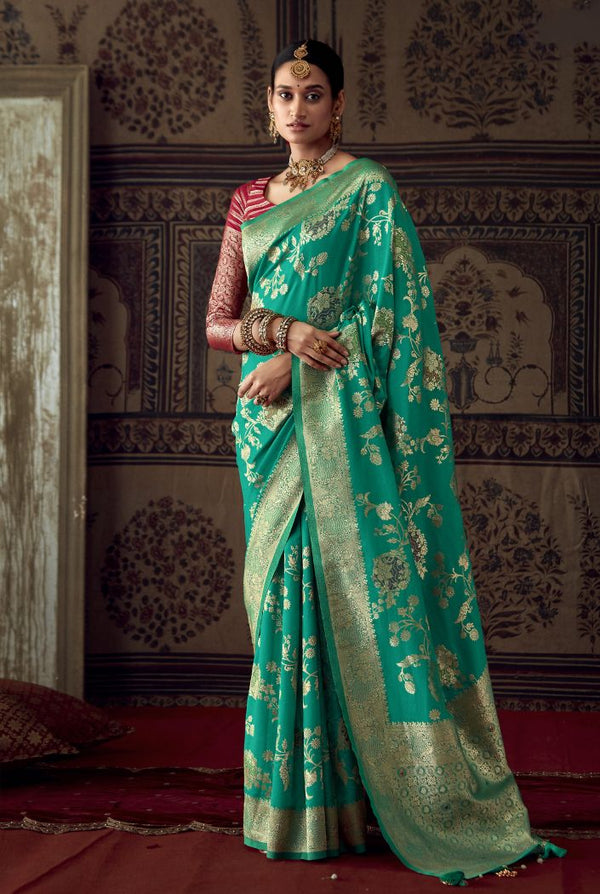 Katan Silk Banarasi Saree in Emerald Green With Bird and Floral Motifs in  Kadua Weave/ Mayurnrityaasarees/ Wedding Banarasi Katan Silk Saree - Etsy