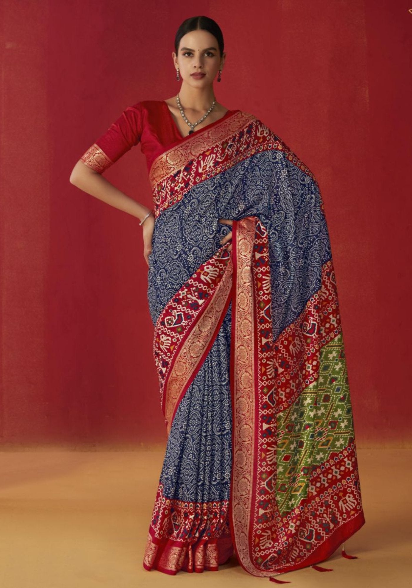 Buy Gun Powder Blue Printed Tussar Silk Saree Online - MySilkLove