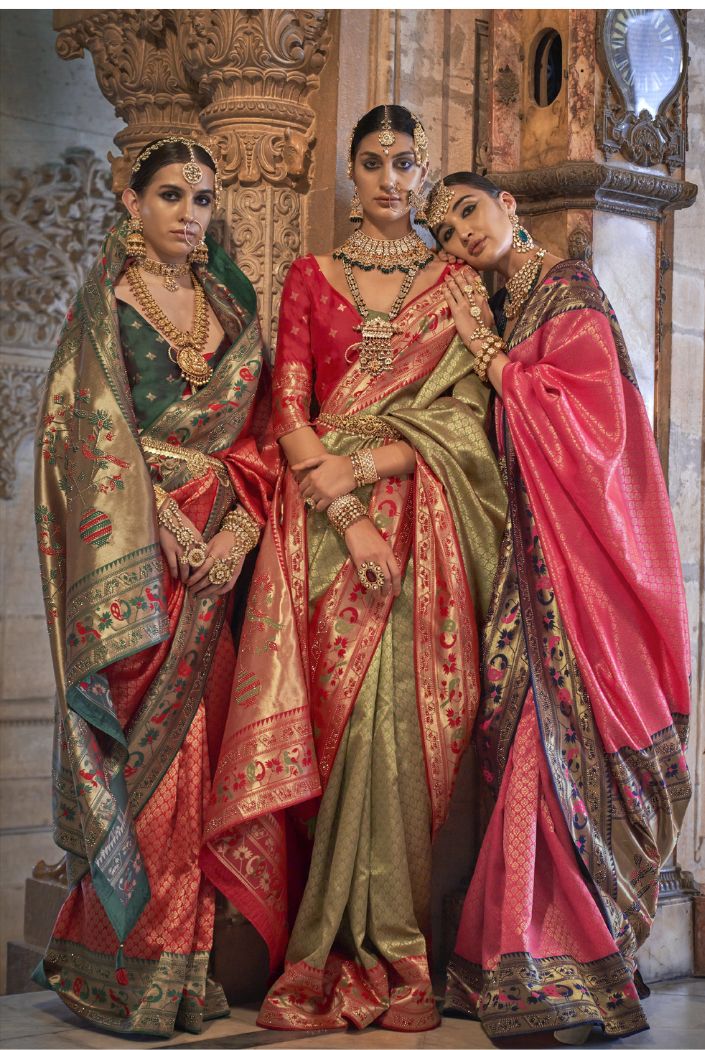 Buy MySilkLove Locust Green and Red Woven Patola Silk Saree Online