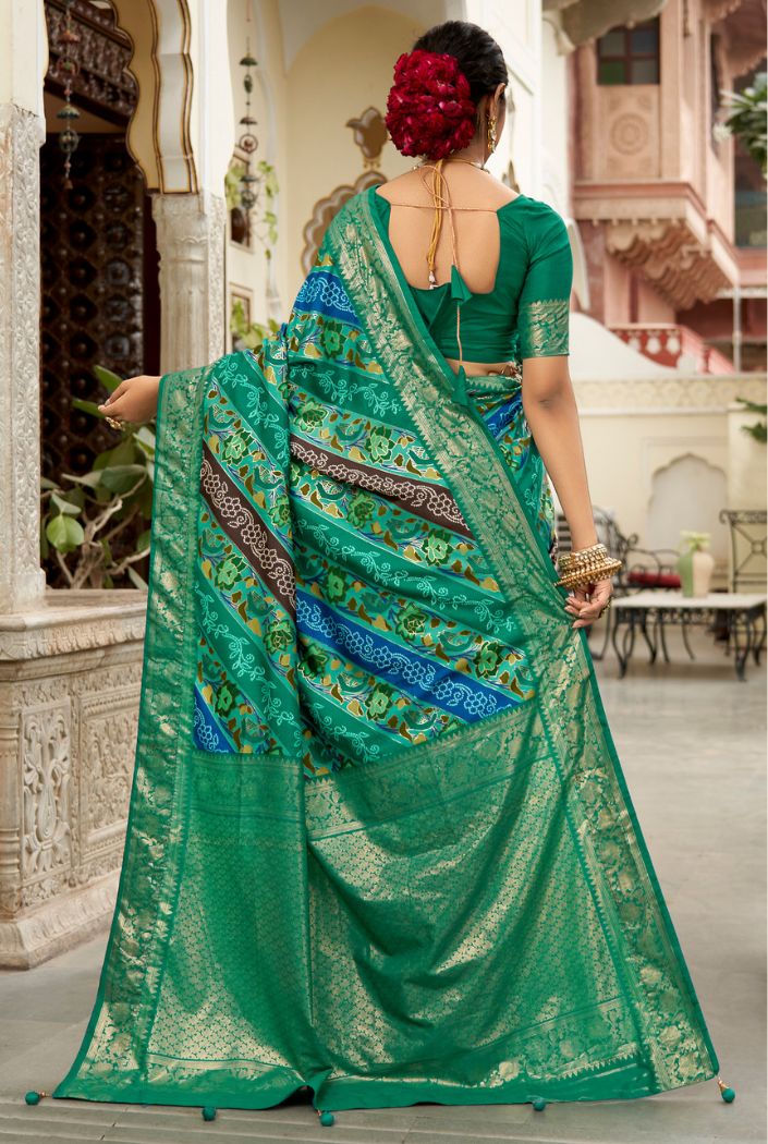 Buy MySilkLove Deep Sea Green Banarasi Patola Silk Saree Online