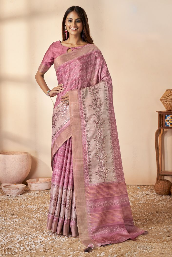 Buy MySilkLove Copper Penny Purple Printed Banarasi Saree Online