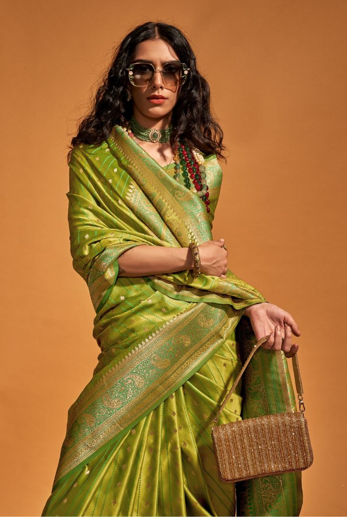Buy MySilkLove Alpine Green Handloom Satin Silk Saree Online