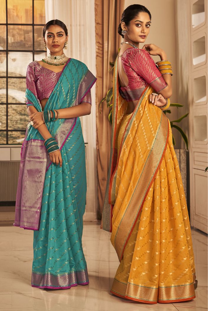 Buy MySilkLove Sea Buckthorn Yellow Woven Banarasi Silk Saree Online