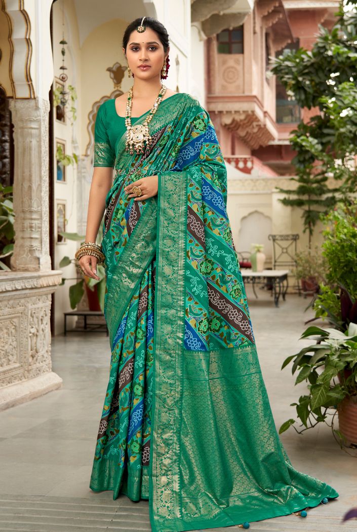 Buy MySilkLove Deep Sea Green Banarasi Patola Silk Saree Online