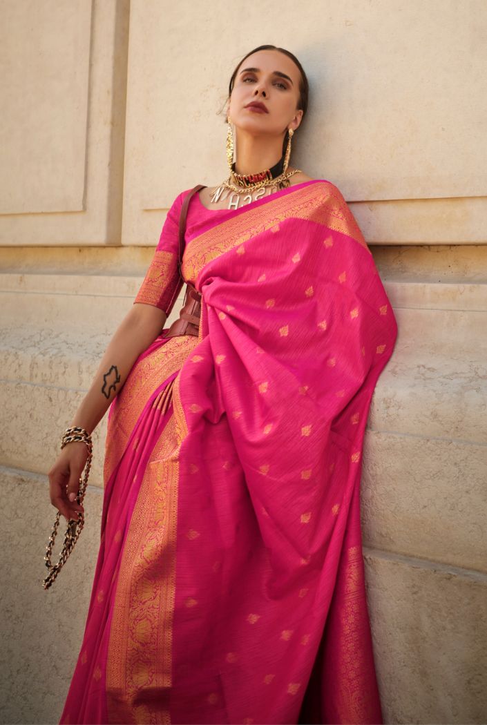 Buy MySilkLove Jazzberry Jam Pink Handloom Khadi Silk Saree Online