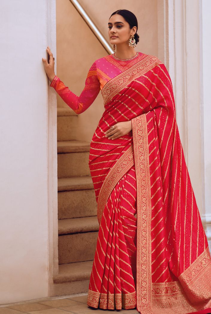 Buy MySilkLove Shiraz Red Designer Banarasi Silk Saree Online