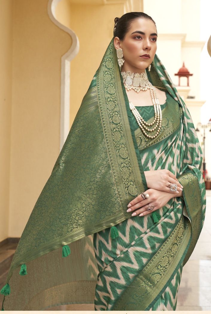 Buy MySilkLove Nandor Green Digital Printed Tussar Silk Saree Online