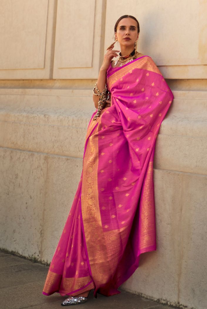 Buy MySilkLove Jazzberry Jam Pink Handloom  Silk Saree Online