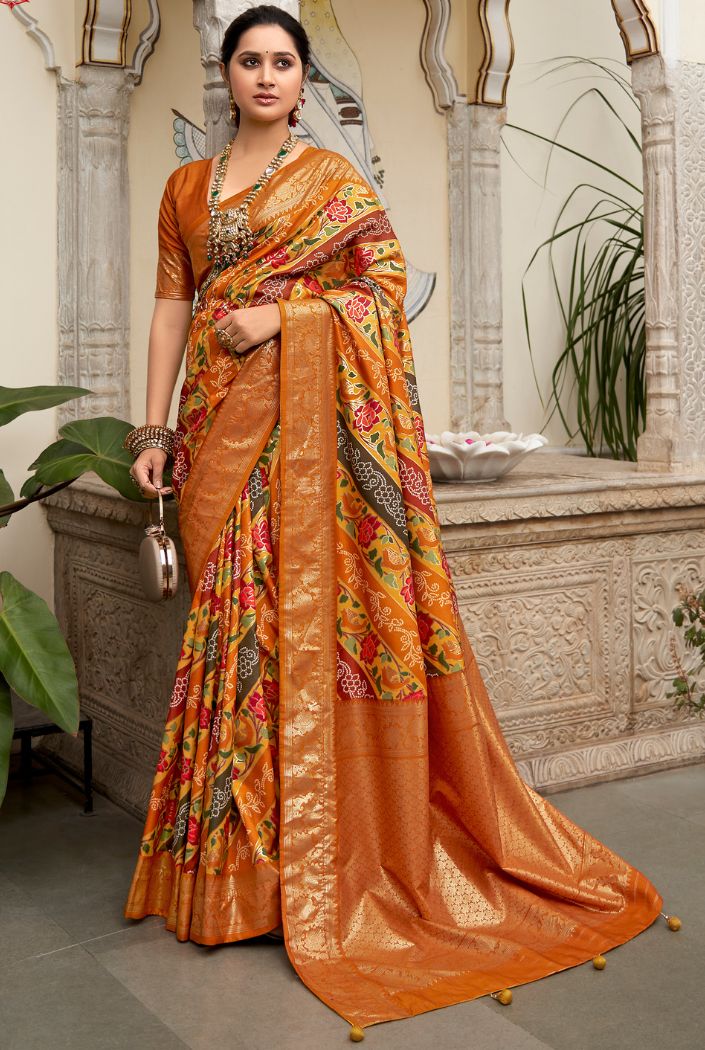 Buy MySilkLove Tuscany Orange Banarasi Patola Silk Saree Online