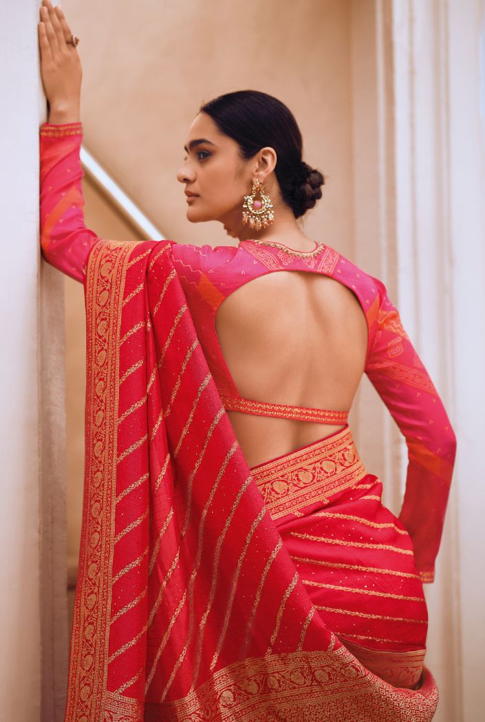 Buy MySilkLove Shiraz Red Designer Banarasi Silk Saree Online