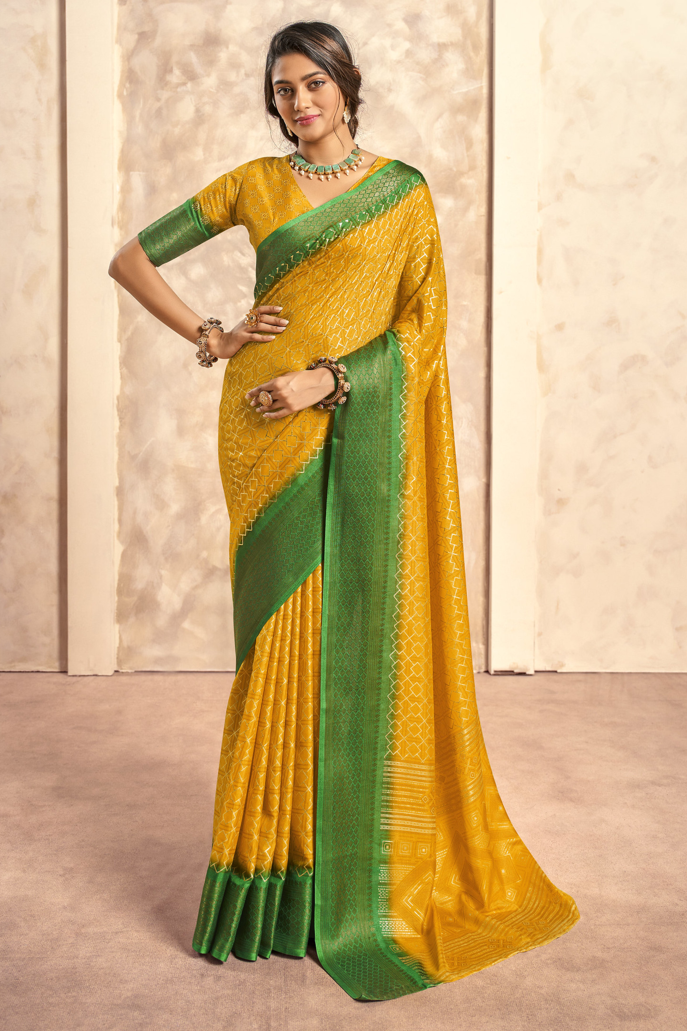 Buy MySilkLove Geebung Yellow Woven Banarasi Celo Silk Saree Online