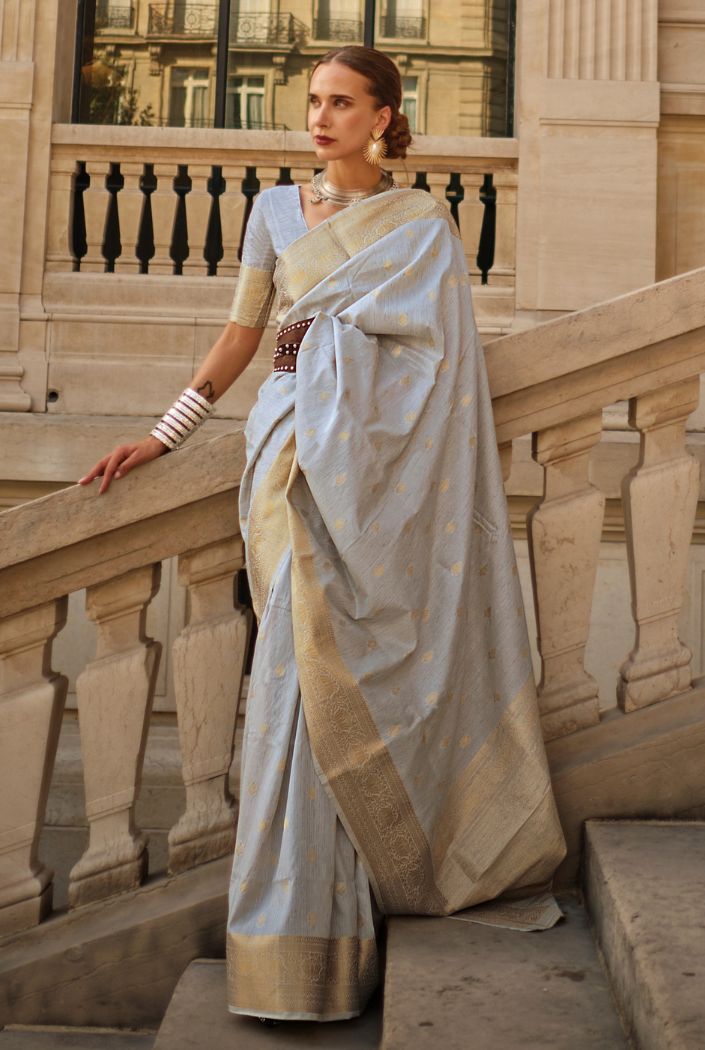 Buy MySilkLove Cadet Grey Banarasi Handloom Khadi Silk Saree Online