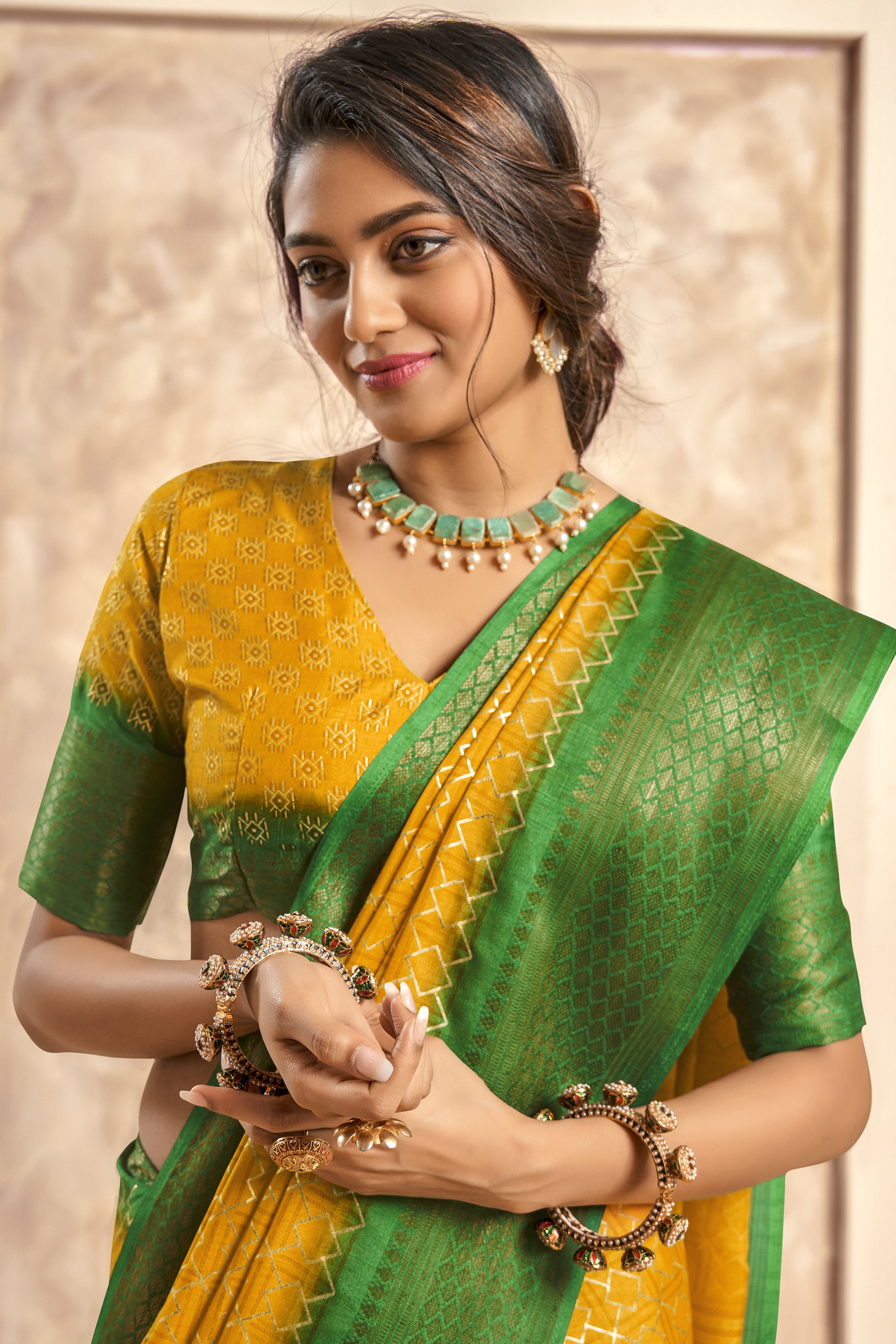 MySilkLove Geebung Yellow Woven Banarasi Celo Silk Saree