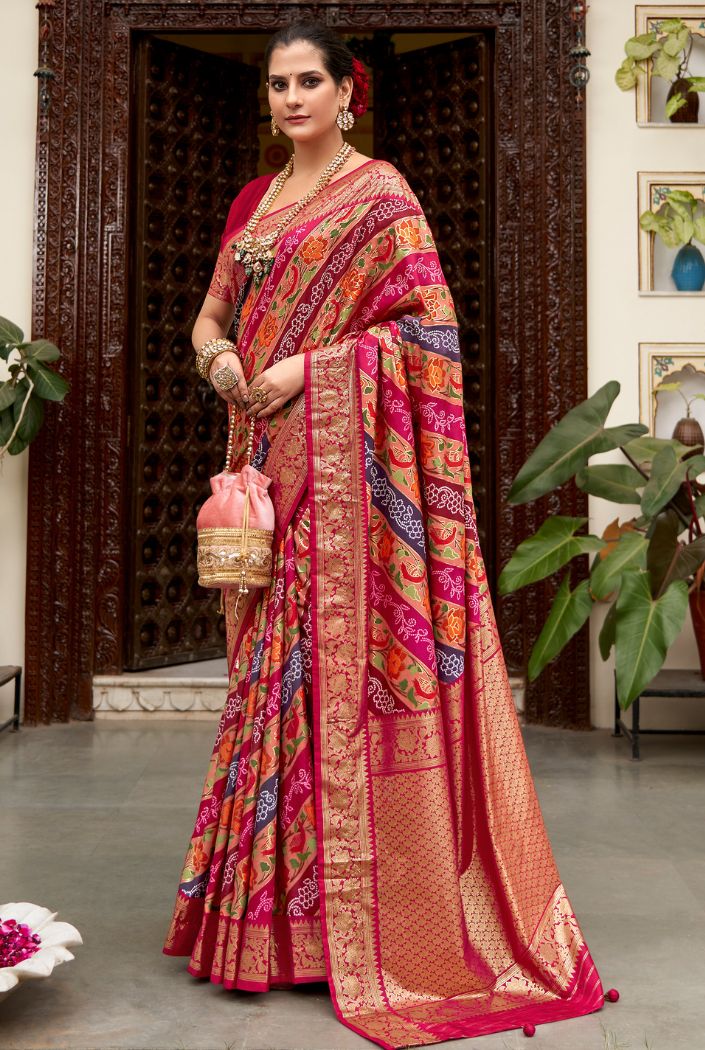 Buy MySilkLove Multicolor Red Banarasi Patola Silk Saree Online