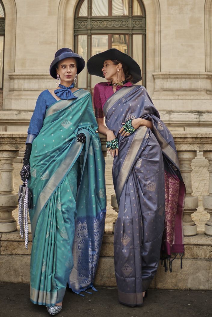 Buy MySilkLove Dark Cloudy Grey Banarasi Handloom Saree Online