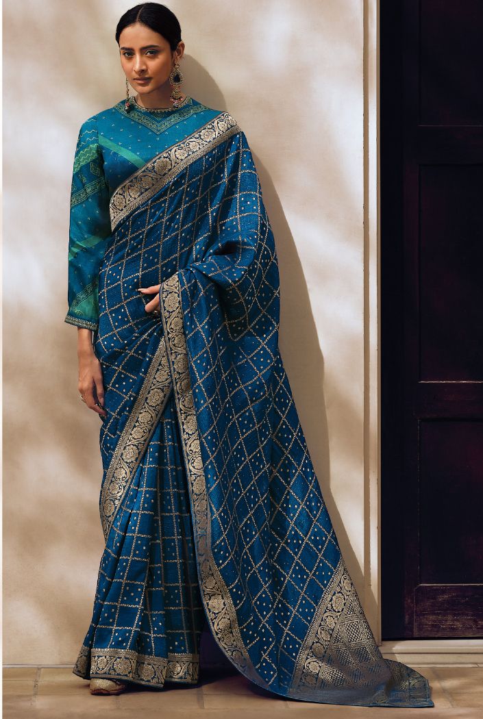 Buy MySilkLove Limed Spruce Blue Designer Banarasi Silk Saree Online