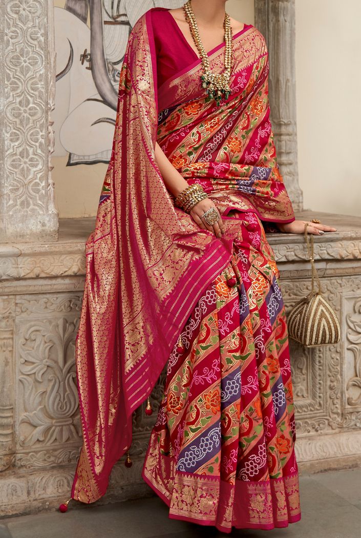 Buy MySilkLove Multicolor Red Banarasi Patola Silk Saree Online