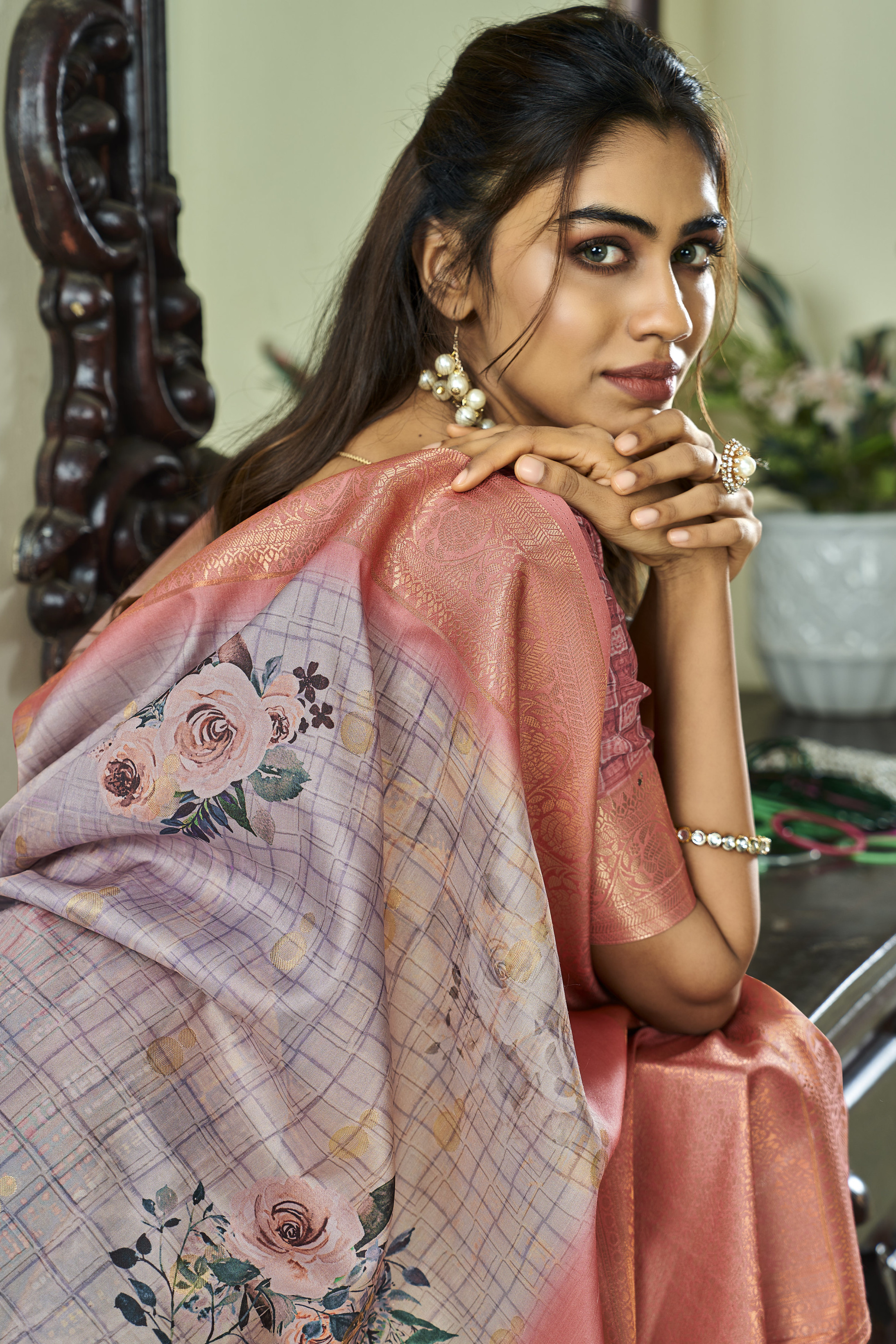 MySilkLove Venus Grey Banarasi Digital Printed Soft Silk Saree