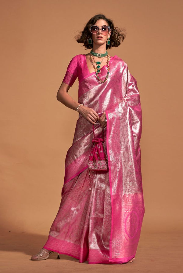 Mauvelous Pink Woven Kanjivaram Silk Saree