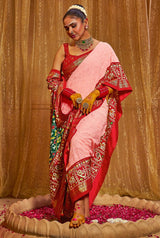 Wewak Pink Embroidery Chikankari Patola Handloom Saree