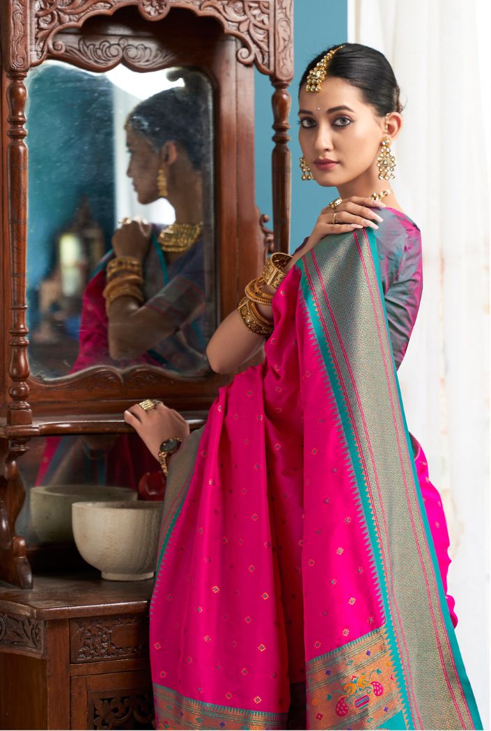 Buy MySilkLove Rose Pink Woven Paithani Silk Saree Online