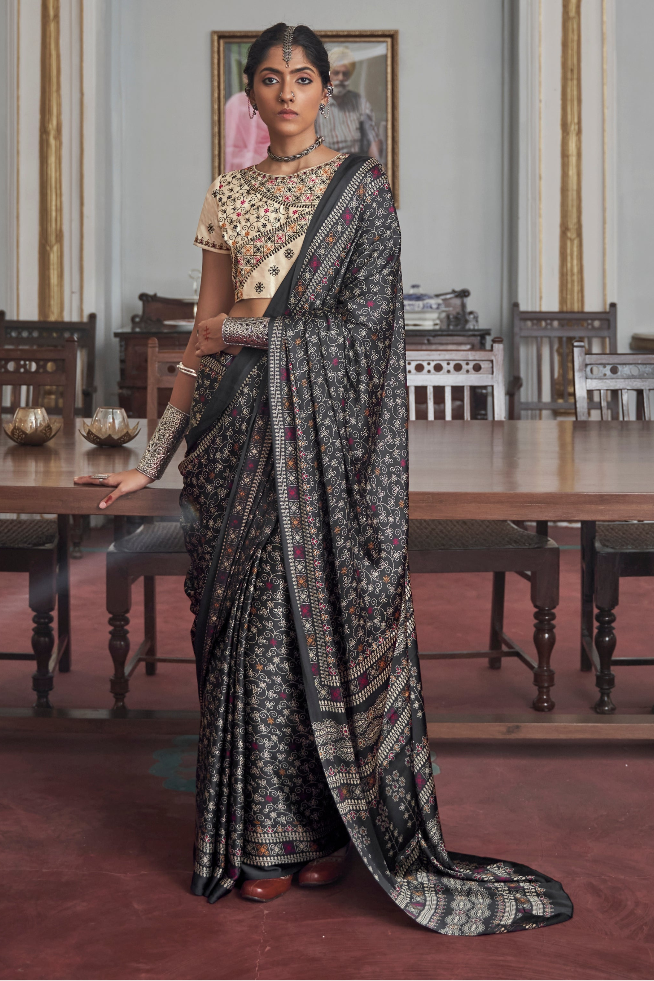 Buy MySilkLove Emperor Grey Gajji Silk Saree with embroidery blouse Online