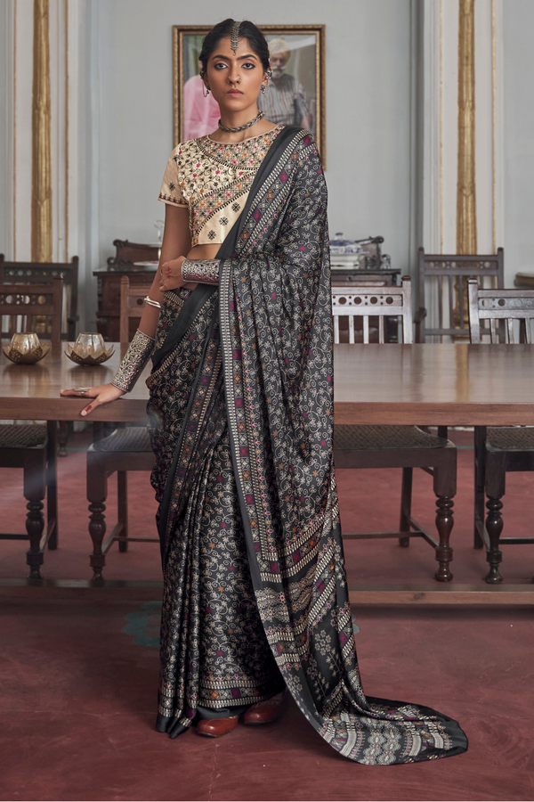 Emperor Grey Gajji Silk Saree with embroidery blouse