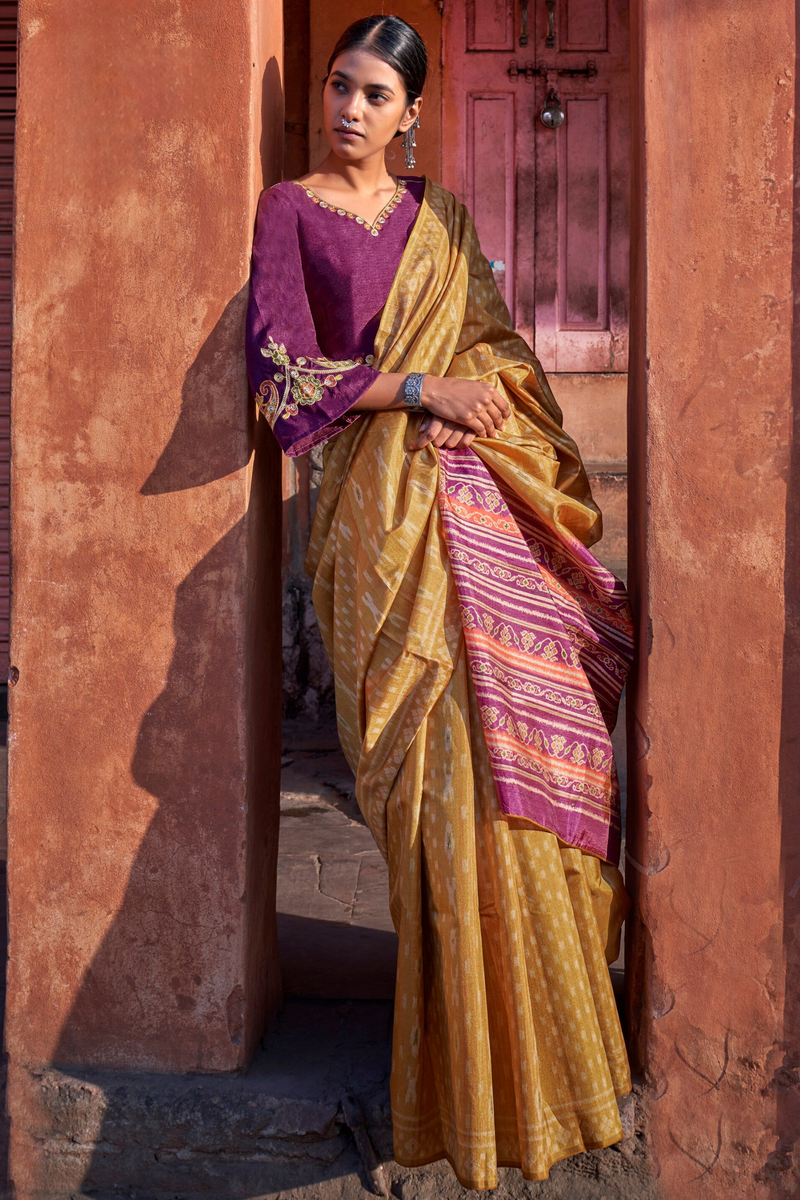 Handloom Patola Silk and Ikkat Silk with Blouse Piece - Ethnics Land -  3213793