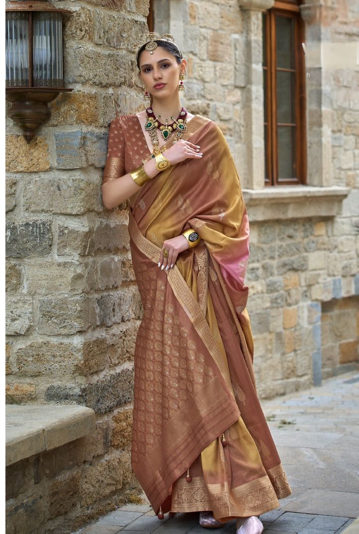 Buy MySilkLove Mongoose Brown and Yellow Woven Patola Silk Saree Online