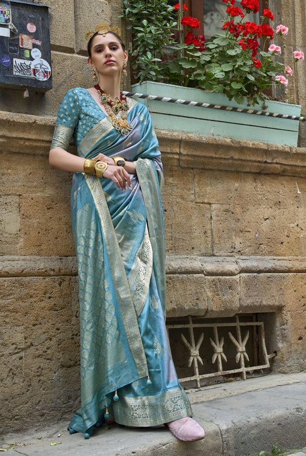 Ocean Blue Woven Patola Silk Saree