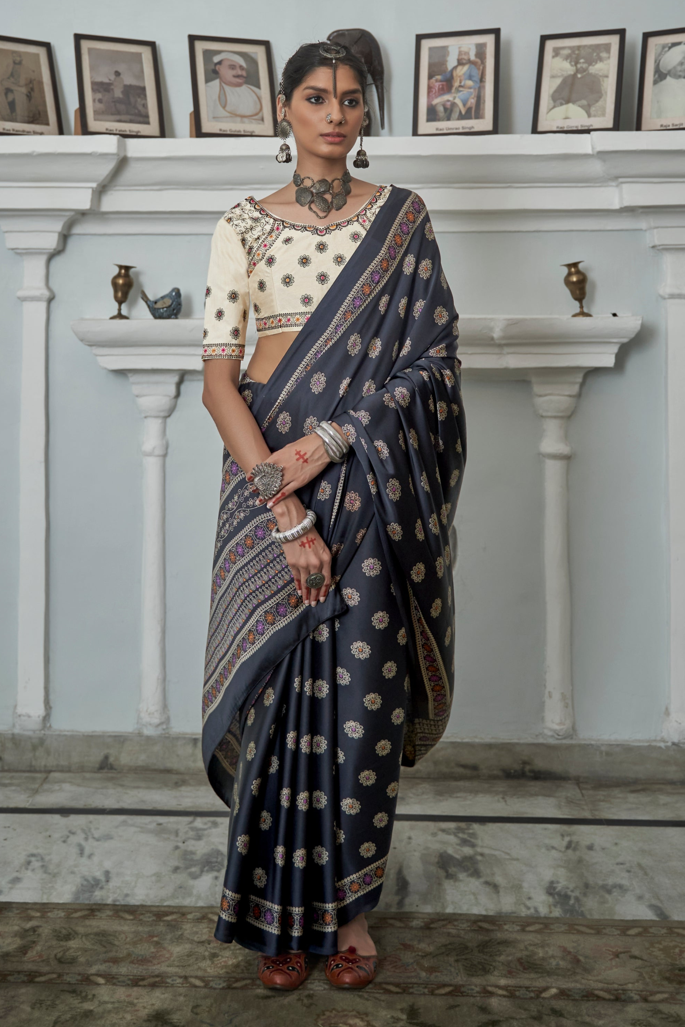 Buy MySilkLove Ebony Clay Grey Gajji Silk Saree with embroidery blouse Online