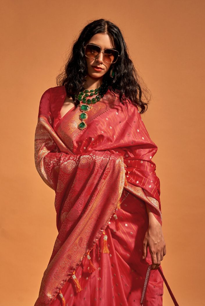 MySilkLove Well Red Handloom Satin Silk Saree