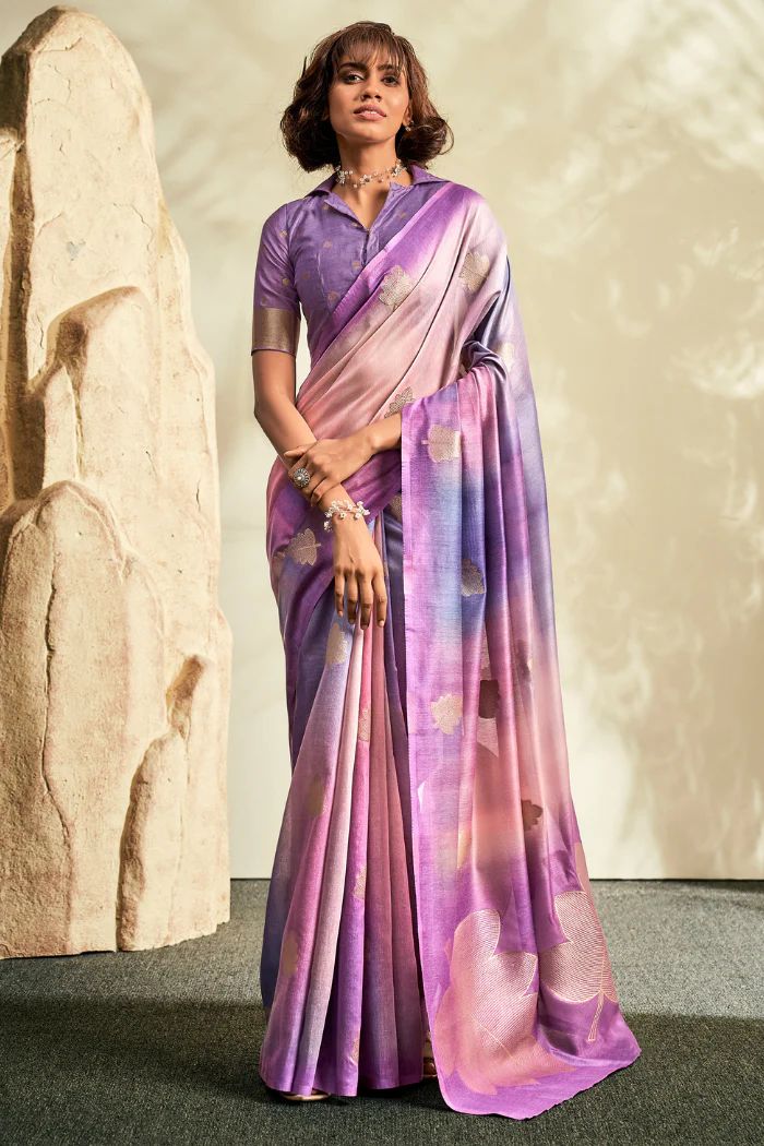 Buy MySilkLove Violet Purple Banarasi Handloom Khadi Silk Saree Online