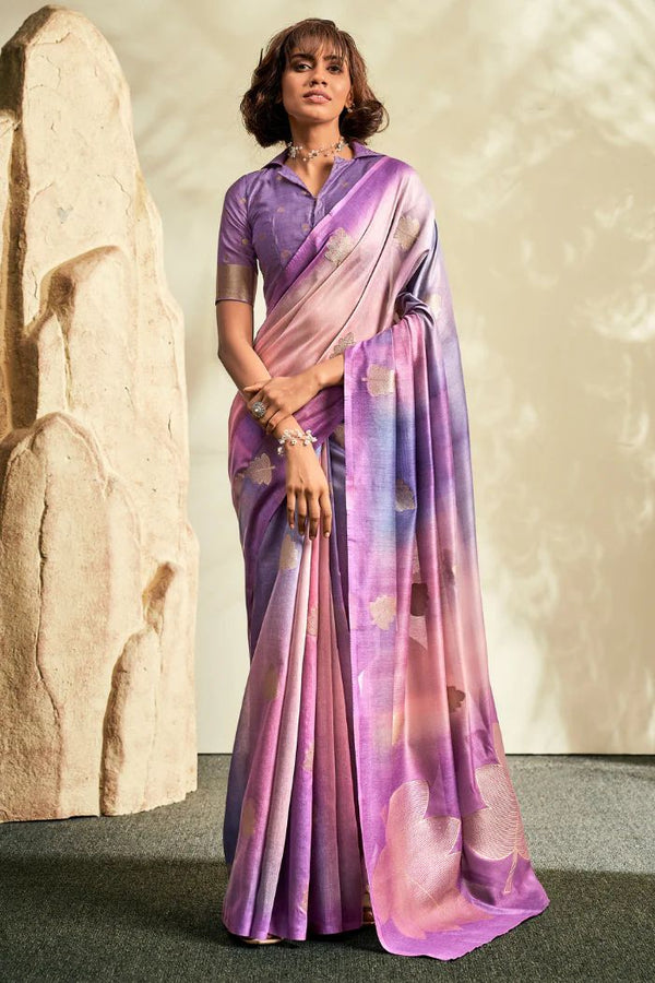 Violet Purple Banarasi Handloom Khadi Silk Saree
