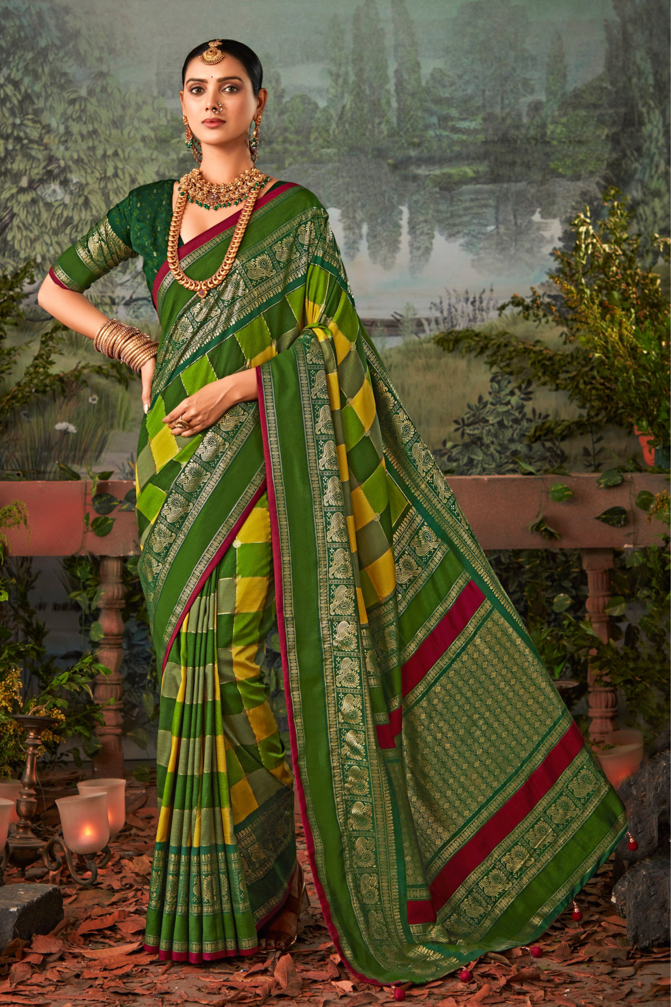 Buy MySilkLove Mint Green and Yellow Printed Pochampally Ikkat Silk Saree Online