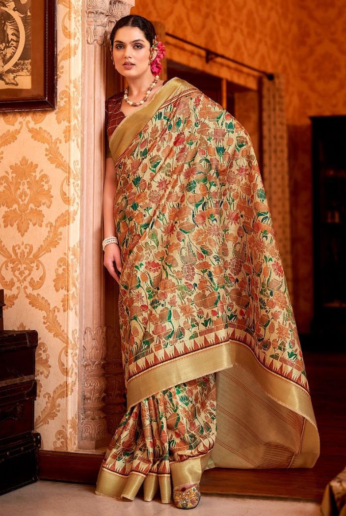 Buy MySilkLove Chestnut Brown Manipuri Candy Temple Border Pichwai Saree Online