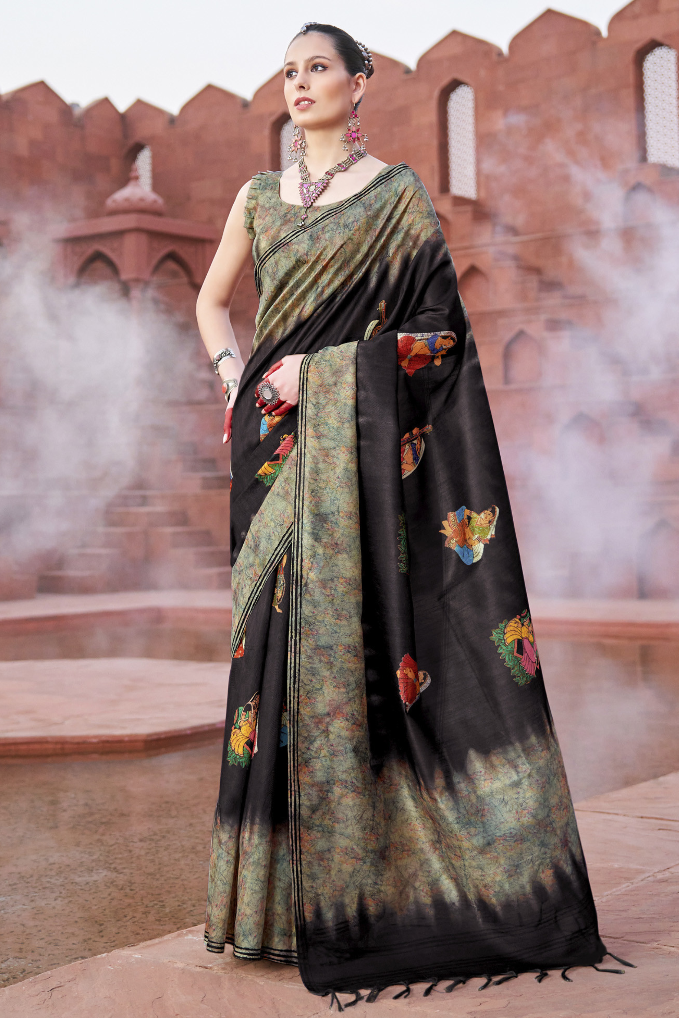 Buy MySilkLove Cod Black Handloom Tussar Silk Saree Online