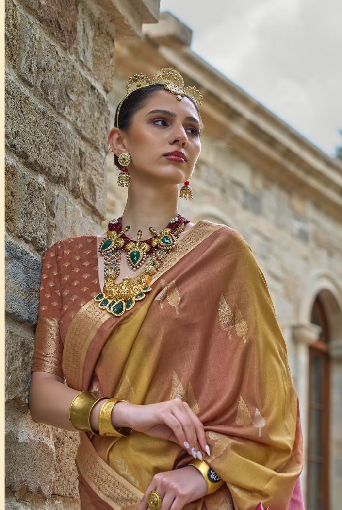 Buy MySilkLove Mongoose Brown and Yellow Woven Patola Silk Saree Online