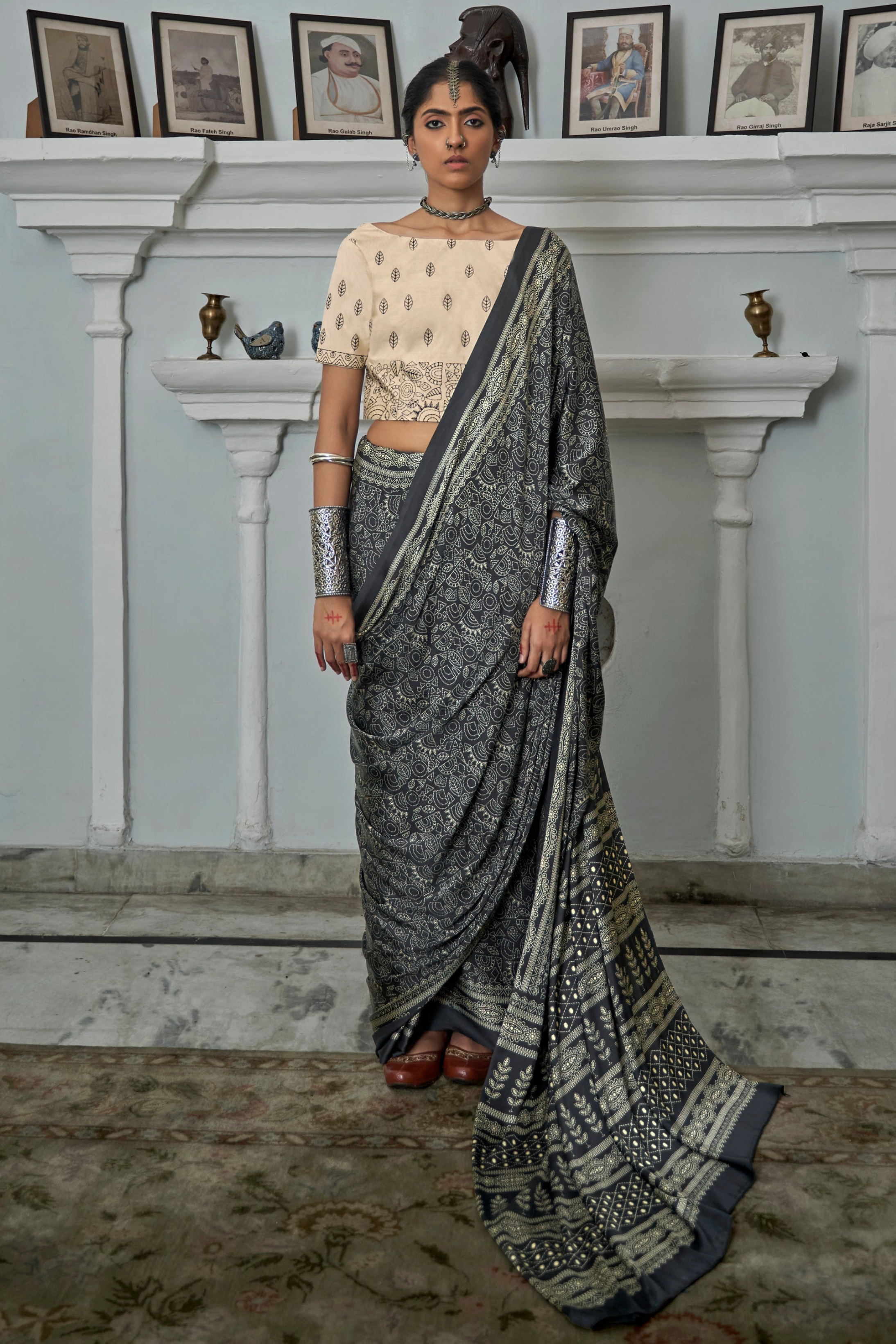 Buy MySilkLove Lunar Grey Gajji Silk Saree with embroidery blouse Online