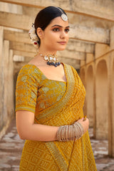 Rajah Yellow Georgette Leheriya Printed Saree with Embroidered Blouse