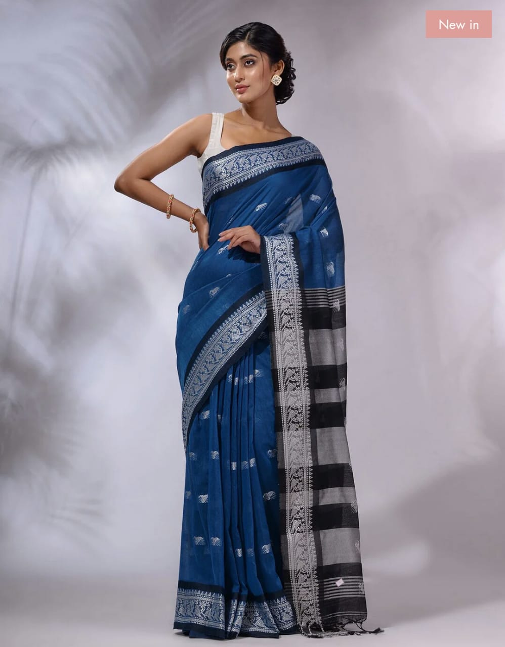 Buy MySilkLove Blue Zodiac Pure cotton jackqurd border Saree Online