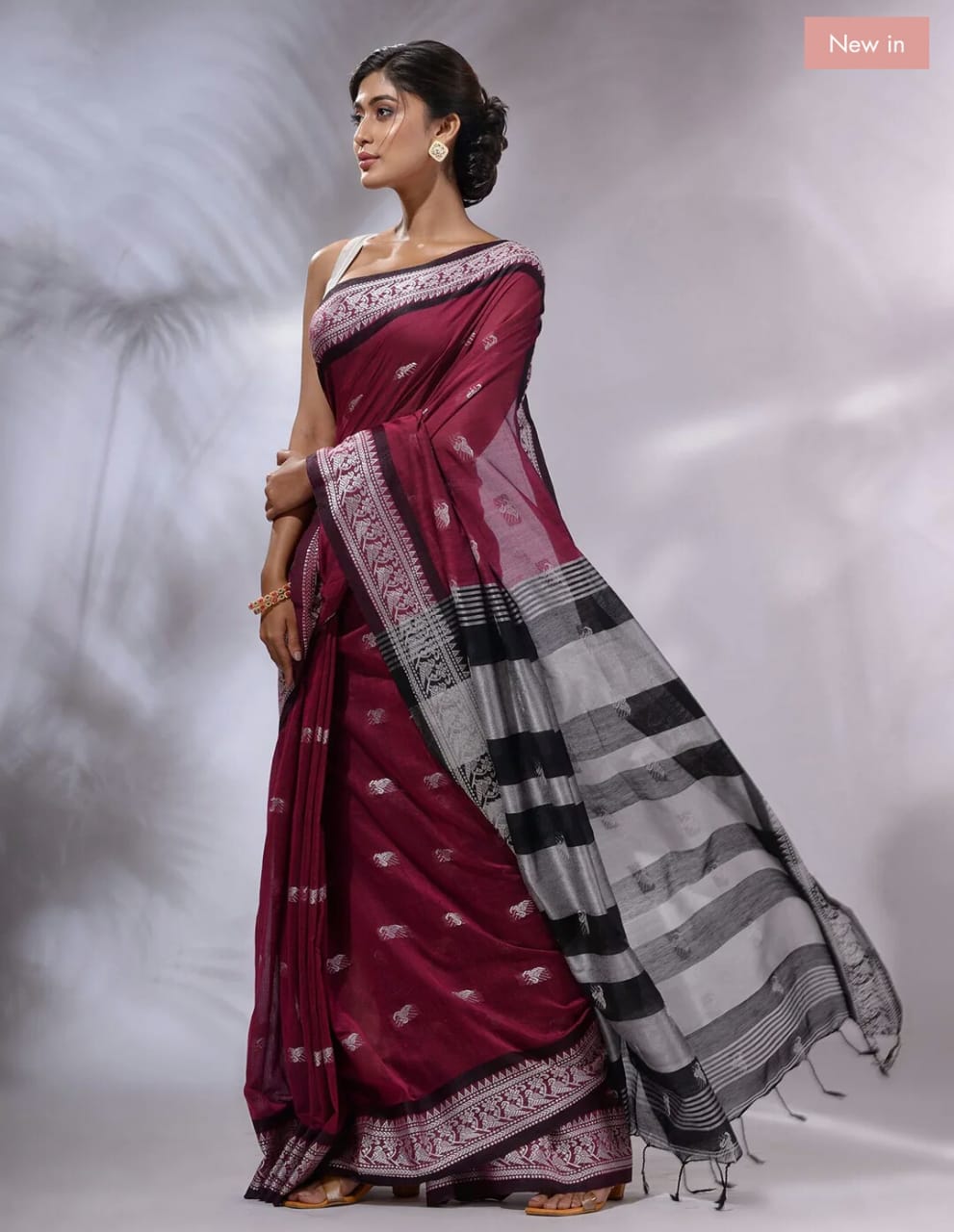 MySilkLove Persian Plum Maroon Pure cotton jackqurd border Saree