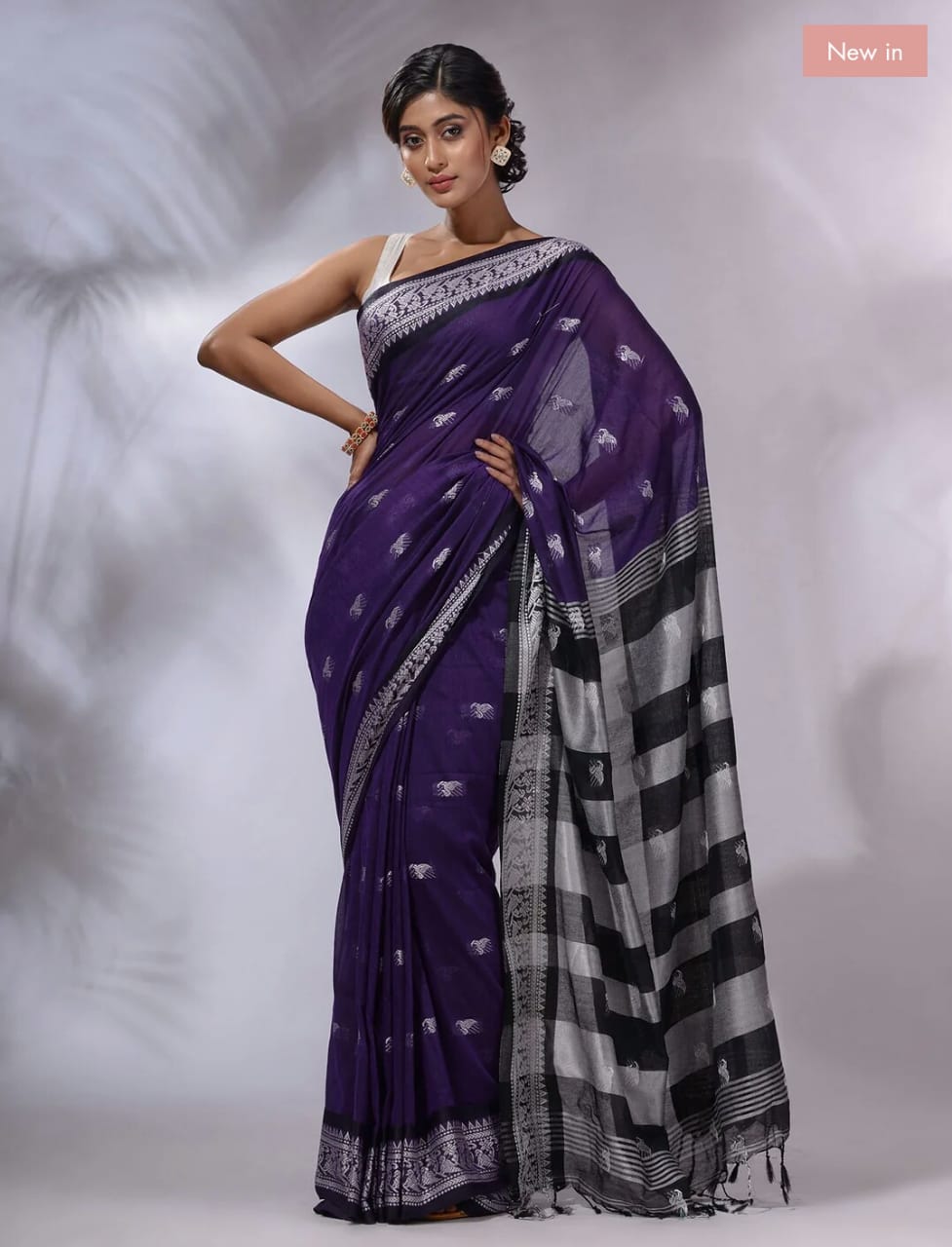 Buy MySilkLove Revolver Blue Pure cotton jackqurd border Saree Online