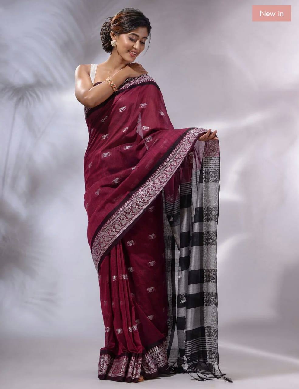 Buy MySilkLove Persian Plum Maroon Pure cotton jackqurd border Saree Online