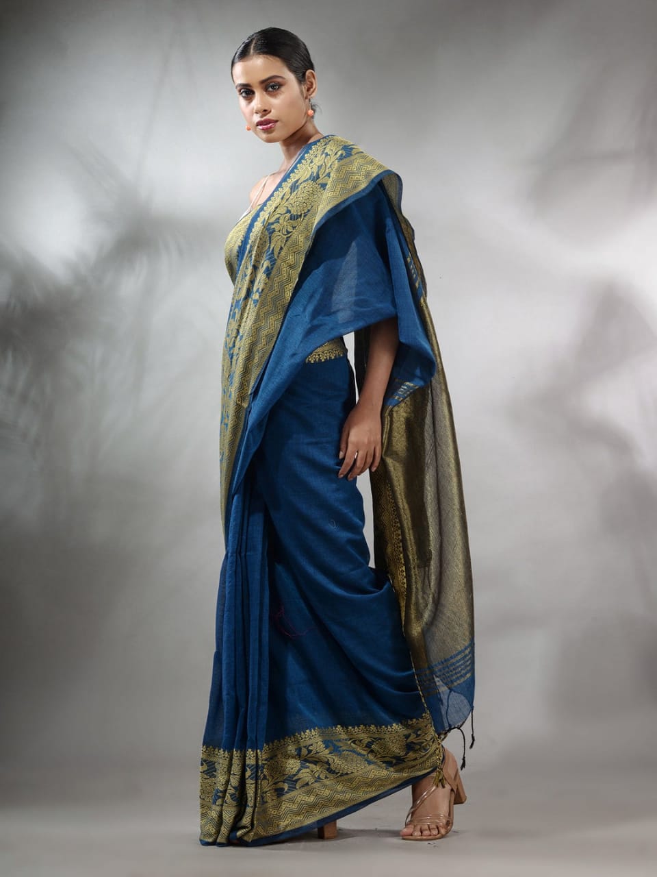 Buy MySilkLove Blue Zodiac Cotton Saree with Jackqurd Border Online