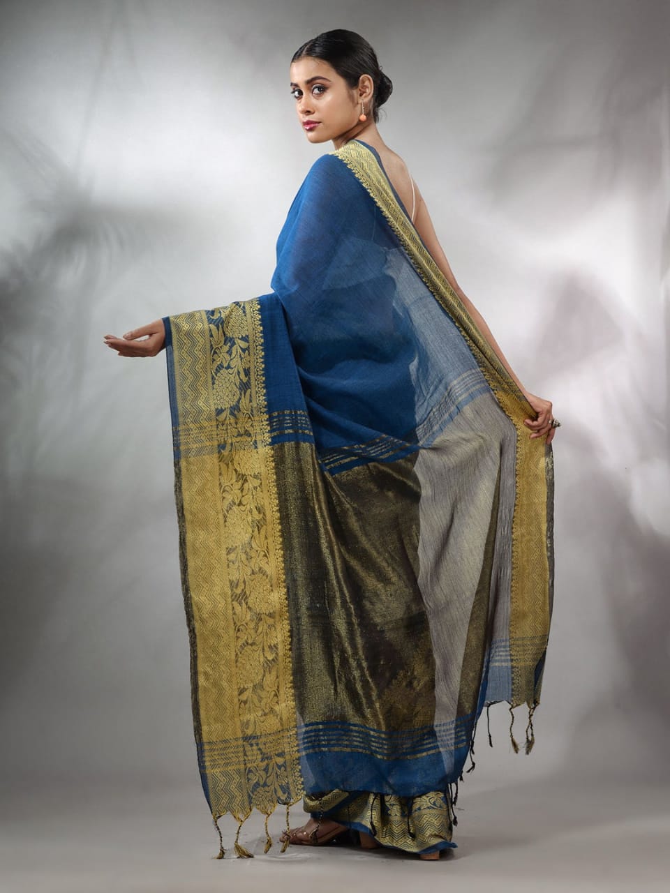 Buy MySilkLove Blue Zodiac Cotton Saree with Jackqurd Border Online