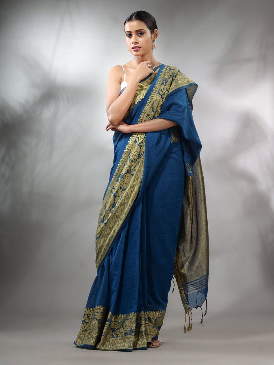 Buy MySilkLove Blue Zodiac Cotton Saree with Jackqurd Border Online