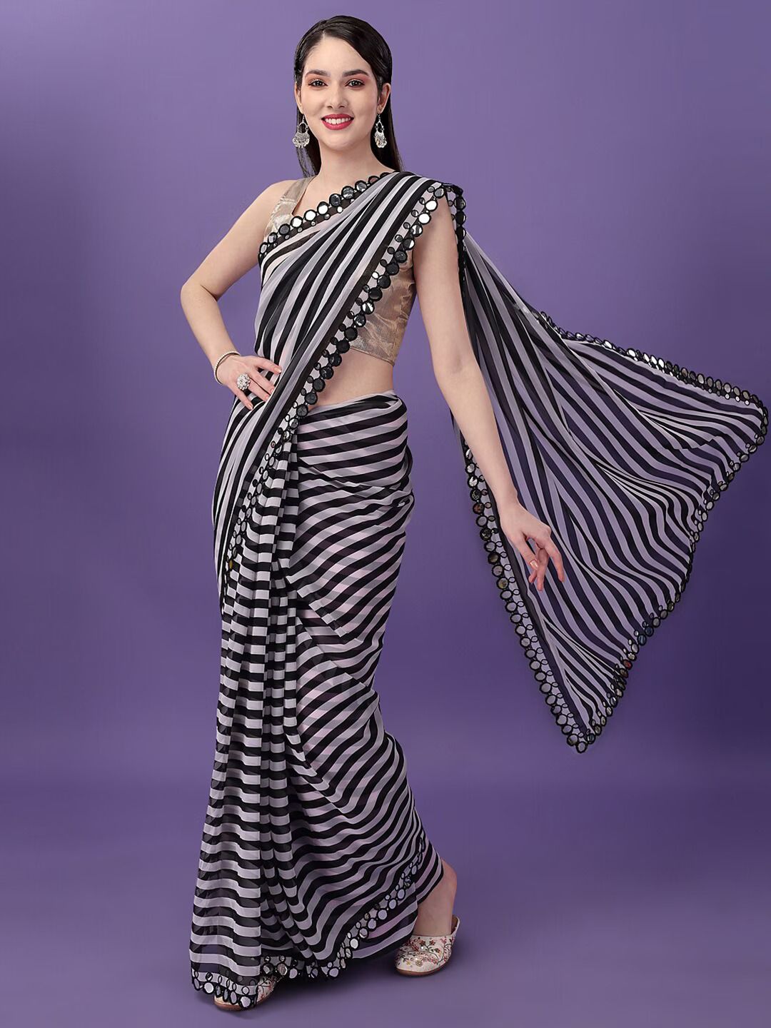 Buy MySilkLove Thunder Black Georgette Lehriya Silk saree Online